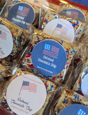 Vegan Oatmeal Chocolate Chip Cookie Bars: Red, White, & Blue Edition